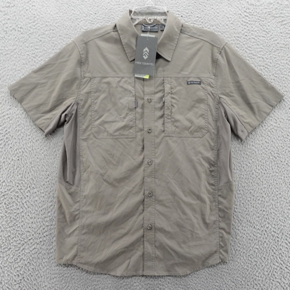 Free Country Mens Short Sleeve Nylon Spandex Hiking Shirt Dark Stone Small NEW